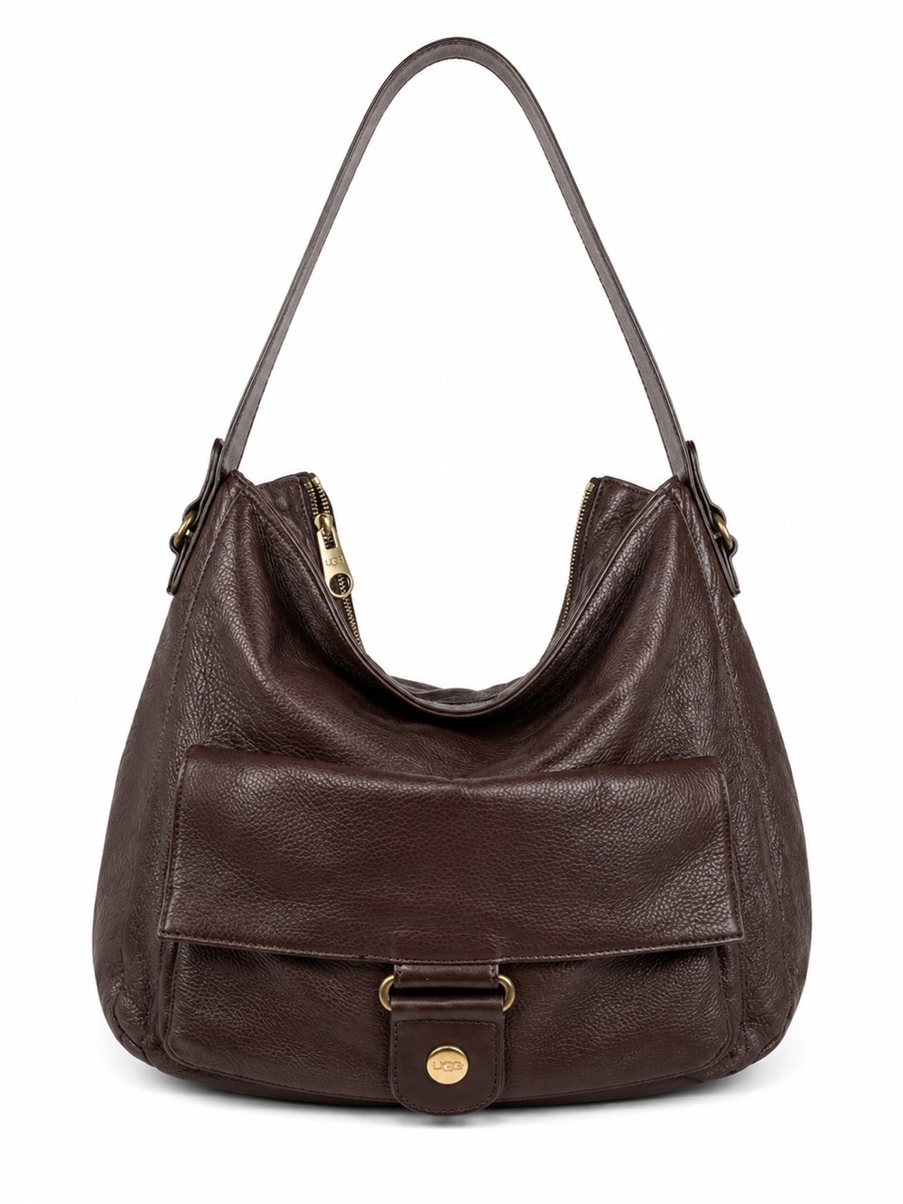 UGG Australia Dark Chocolate Pebbled Leather Slouchy Hobo Shoulder Bag Purse